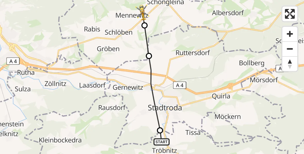 Flugroute Rettungshubschrauber Tröbnitz - Schlöben, 17 Juli 2026, 15:55
