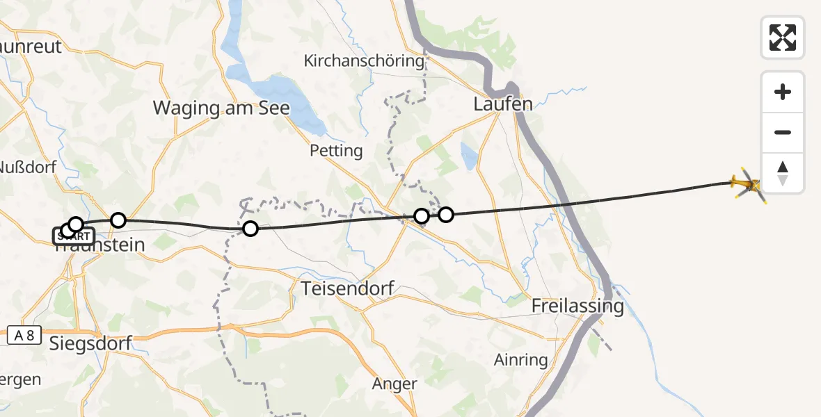 Flugroute Rettungshubschrauber Traunstein Hospital - Saaldorf-Surheim, 17 Juli 2026, 15:55