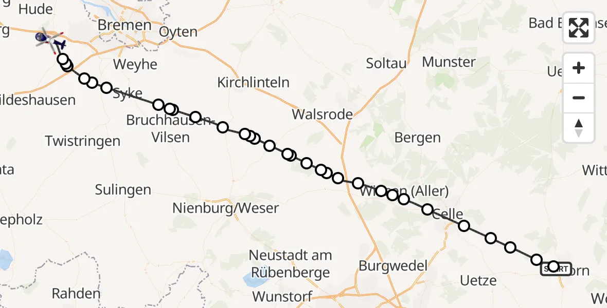 Flugroute Polizeihubschrauber Gifhorn Bundespolizei Hubschrauberlandeplatz - Ganderkesee, 17 Juli 2026, 16:03