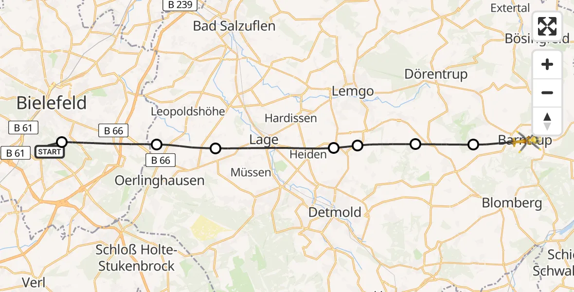 Flugroute Rettungshubschrauber Luftrettungszentrum Bielefeld - Barntrup, 17 Juli 2026, 16:07