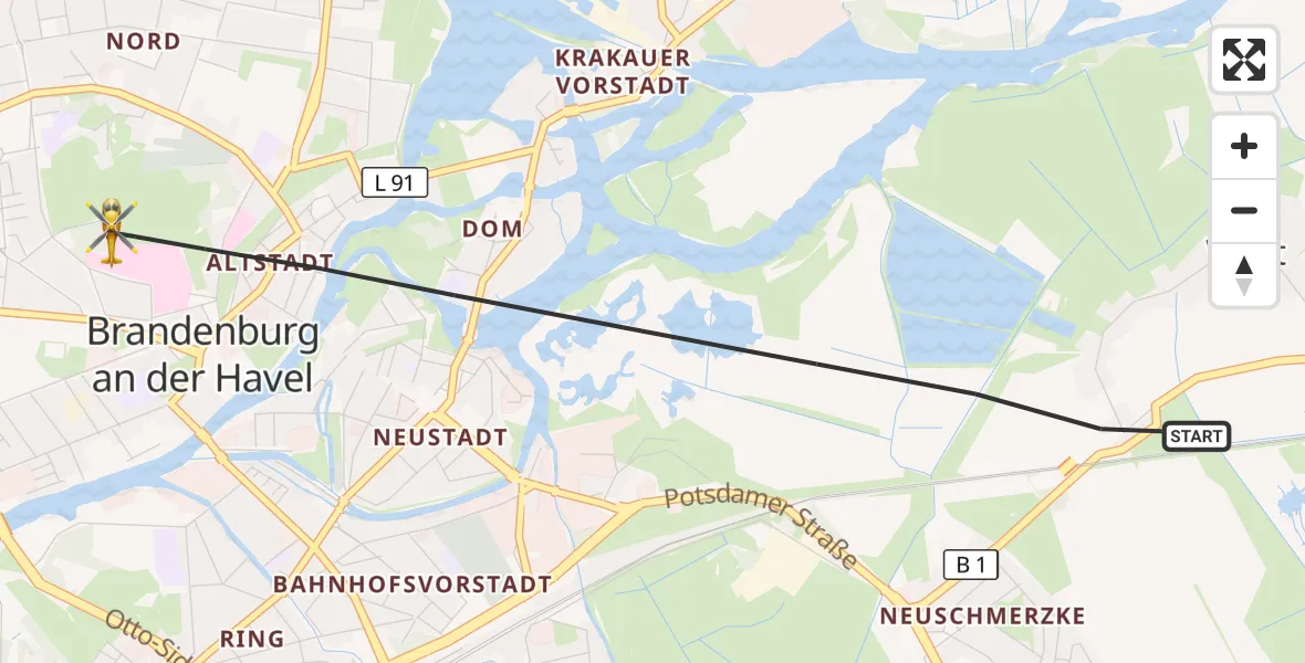 Flugroute Rettungshubschrauber Brandenburg an der Havel - Brandenburg an der Havel, 17 Juli 2026, 16:10