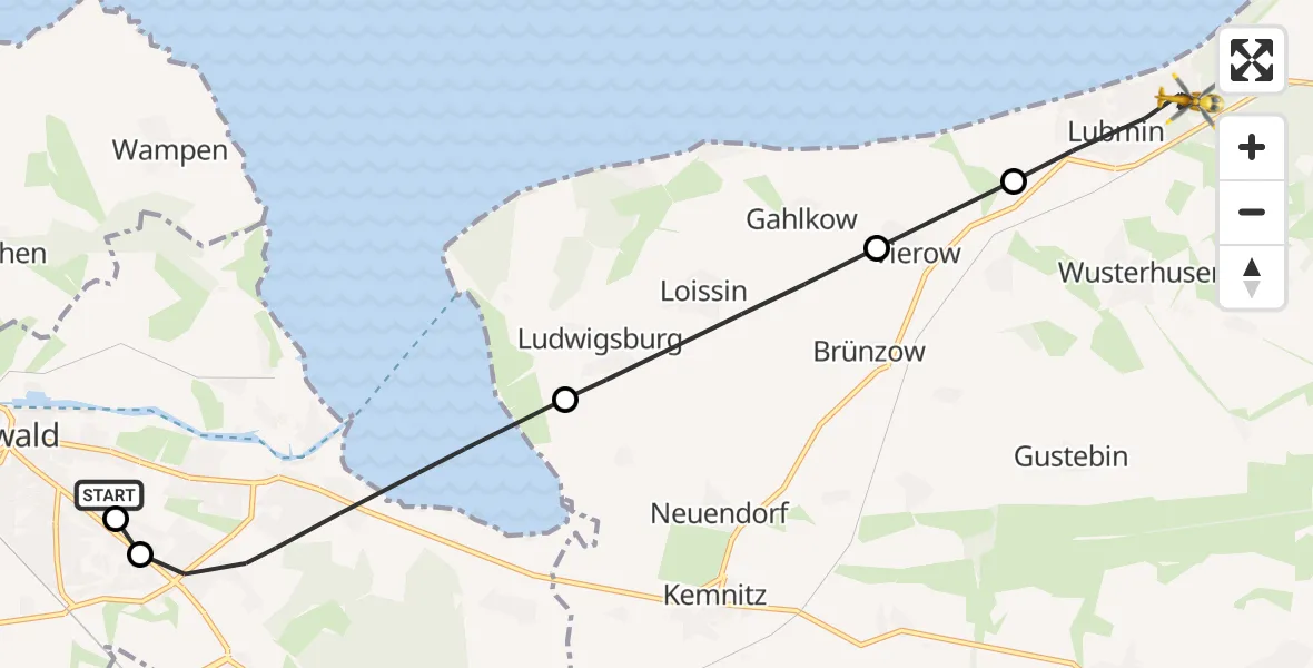 Flugroute Rettungshubschrauber Greifswald Hospital - Lubmin, 17 Juli 2026, 16:11
