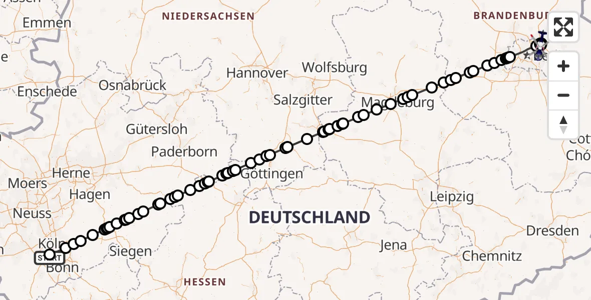 Flugroute Polizeihubschrauber Brühl - Ahrensfelde Hubschrauberlandeplatz, 17 Juli 2026, 16:13