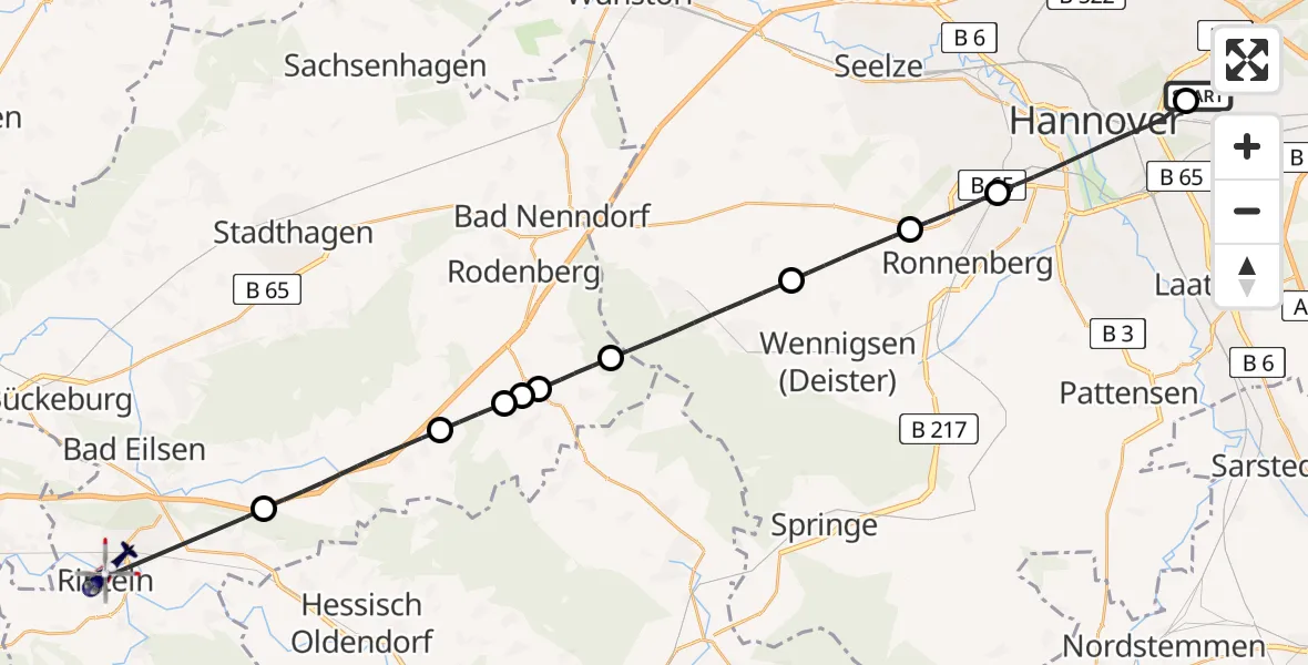 Flugroute Polizeihubschrauber Hannover Luftrettung Hubschrauberlandeplatz (Christoph 4) - Rinteln, 17 Juli 2026, 16:15
