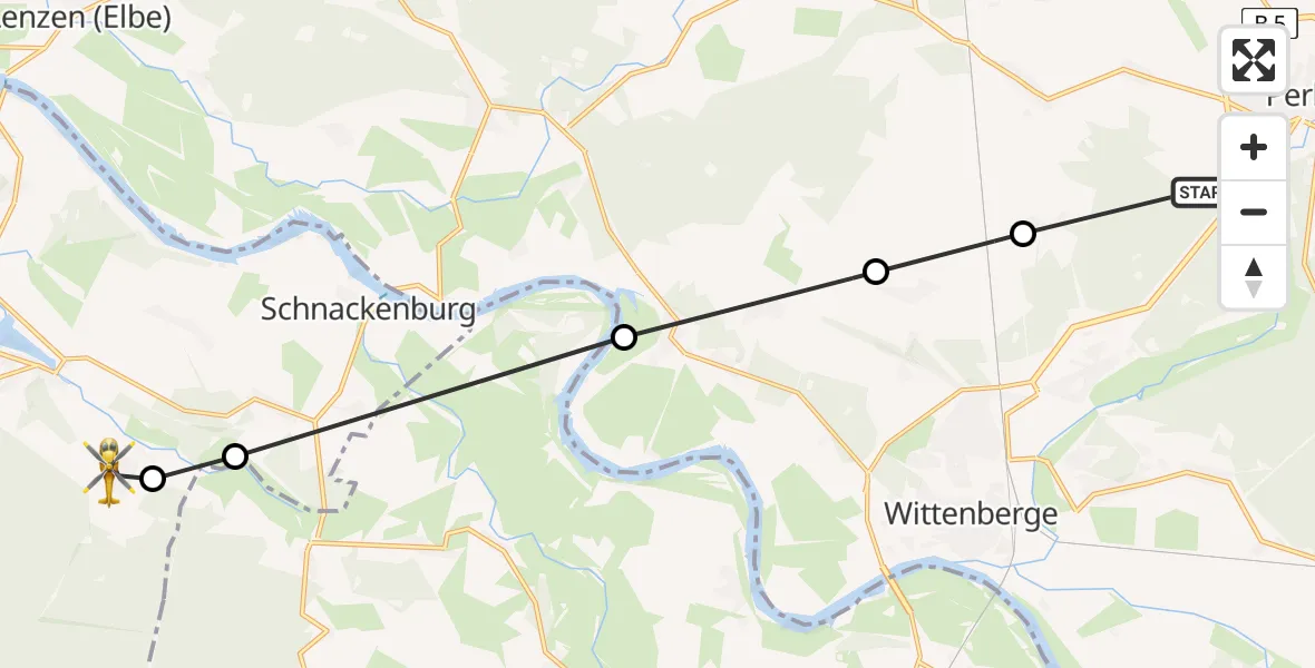 Flugroute Rettungshubschrauber Perleberg - Gartow, 17 Juli 2026, 16:18