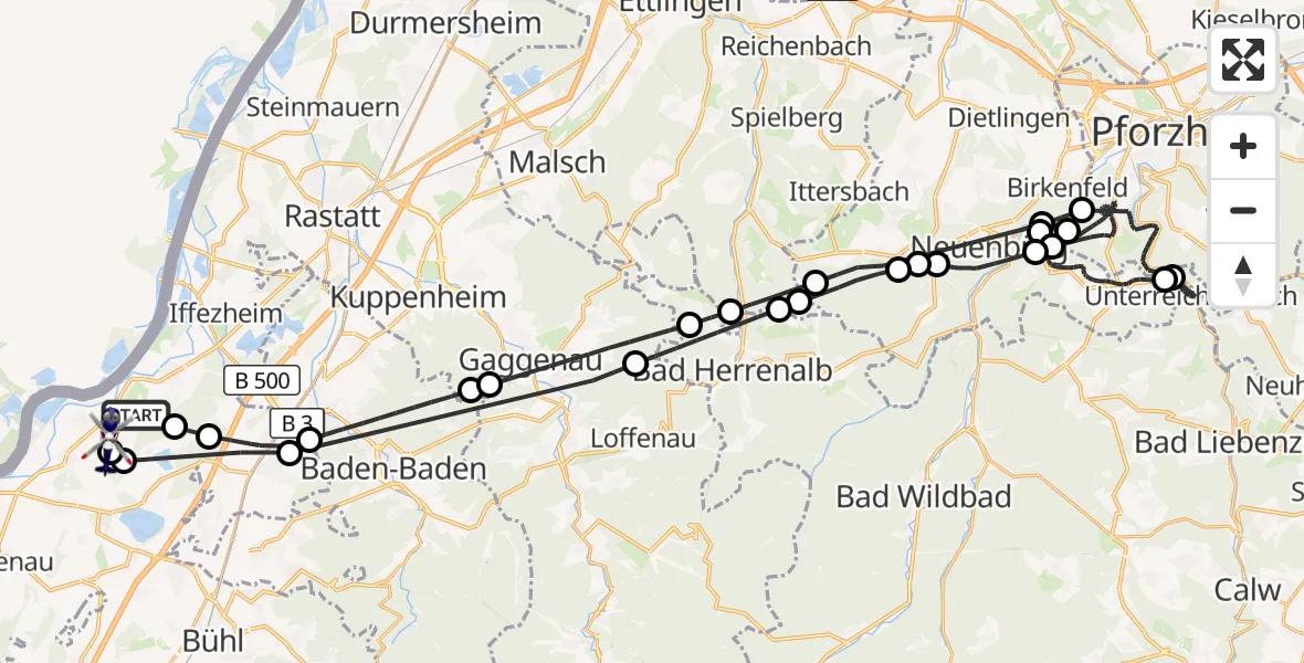 Flugroute Polizeihubschrauber Karlsruhe Baden-Baden Flughafen - Karlsruhe Baden-Baden Flughafen, 17 Juli 2026, 16:20