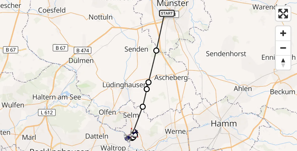 Flugroute Polizeihubschrauber Münster - Selm, 17 Juli 2026, 16:23