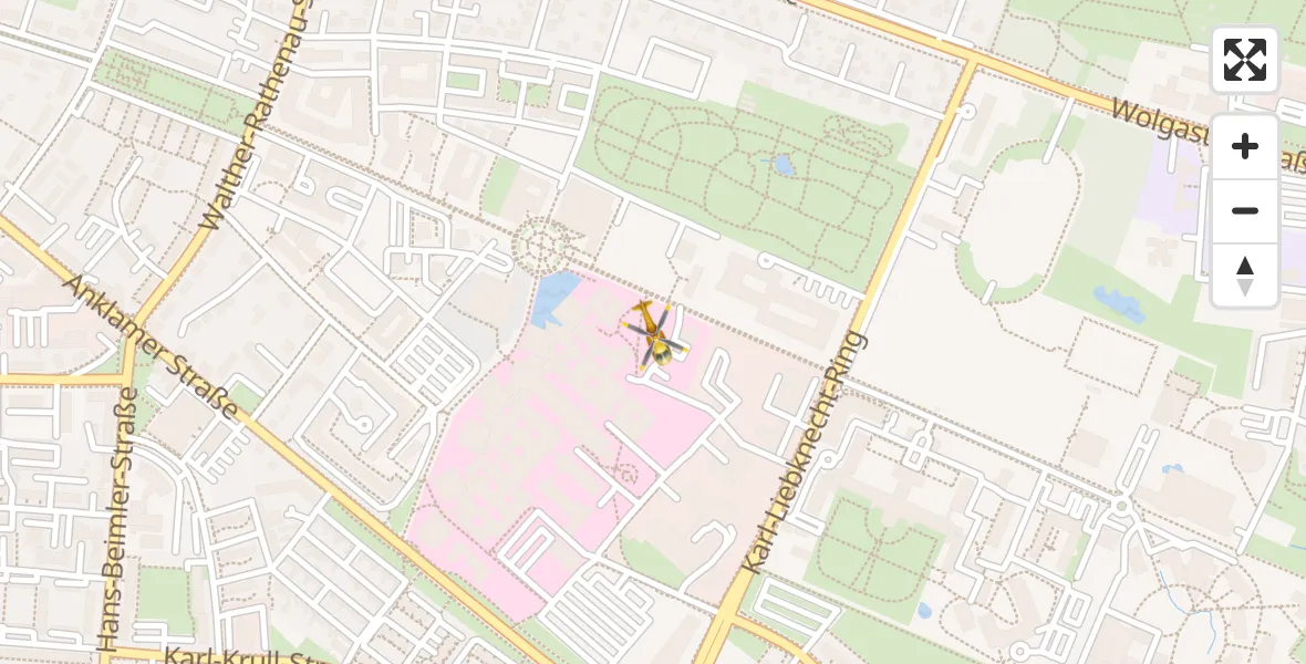 Flugroute Rettungshubschrauber Greifswald Hospital - Greifswald Hospital, 17 Juli 2026, 16:24