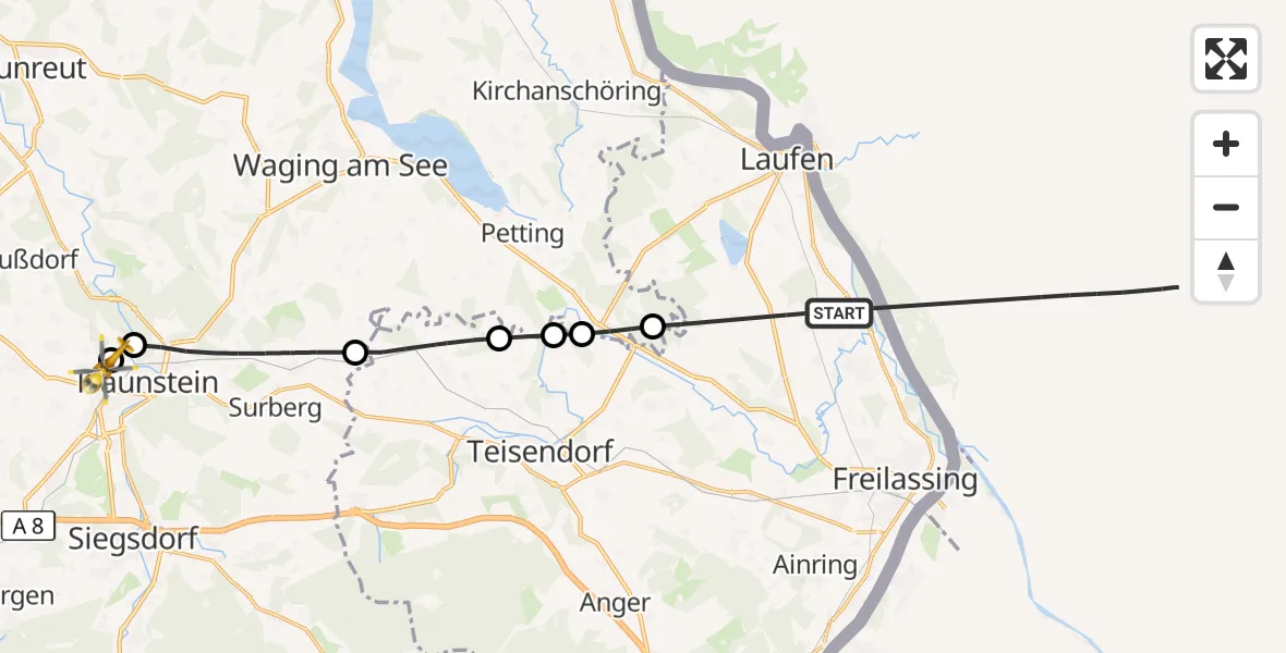 Flugroute Rettungshubschrauber Saaldorf-Surheim - Traunstein Hospital, 17 Juli 2026, 16:28