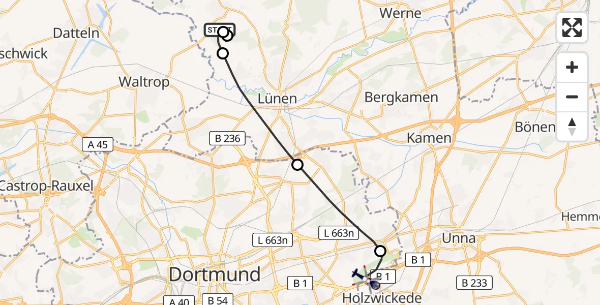 Flugroute Polizeihubschrauber Selm - Dortmund Flughafen, 17 Juli 2026, 16:41