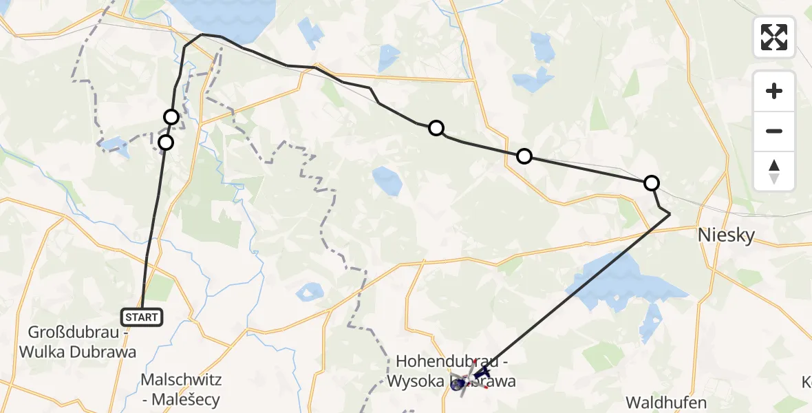 Flugroute Polizeihubschrauber Großdubrau - Hohendubrau, 17 Juli 2026, 16:49
