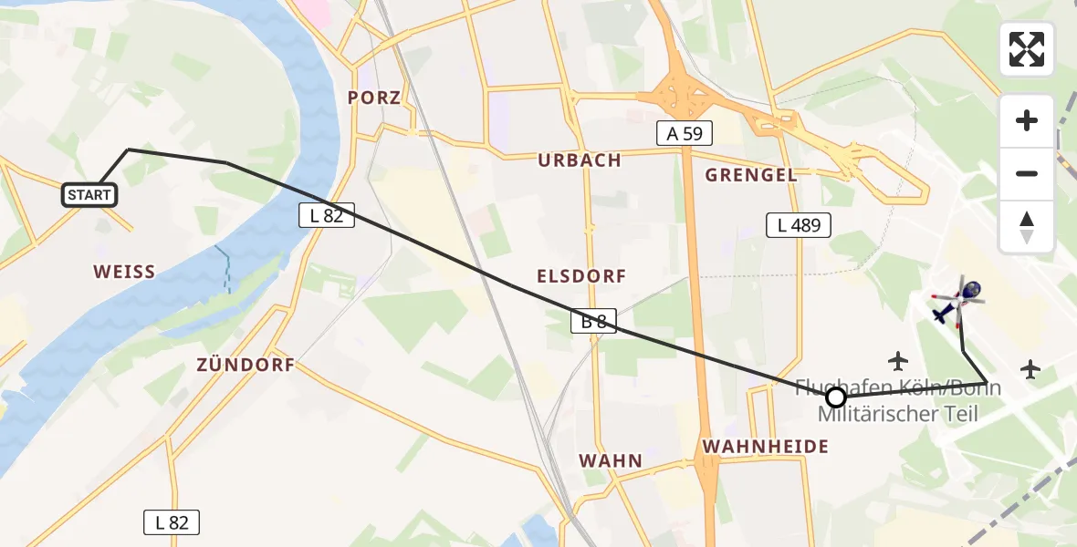 Flugroute Polizeihubschrauber Köln - Köln Bonn Flughafen, 17 Juli 2026, 16:56