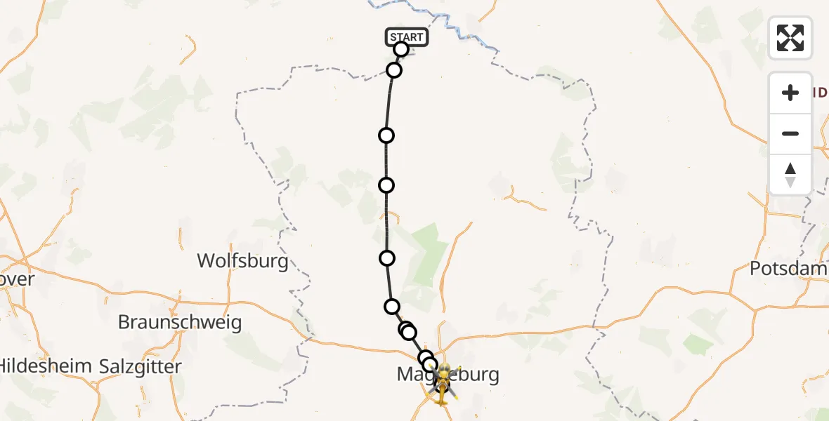 Flugroute Rettungshubschrauber Gartow - Magdeburg University Hospital, 17 Juli 2026, 16:56
