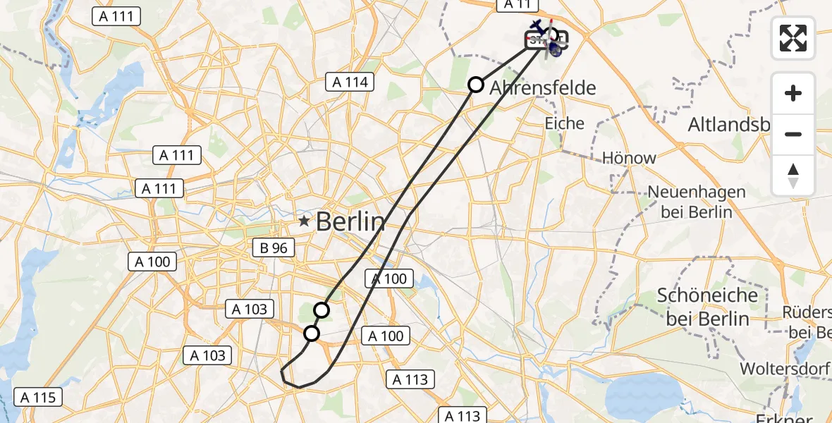 Flugroute Polizeihubschrauber Ahrensfelde Hubschrauberlandeplatz - Ahrensfelde Hubschrauberlandeplatz, 17 Juli 2026, 16:57