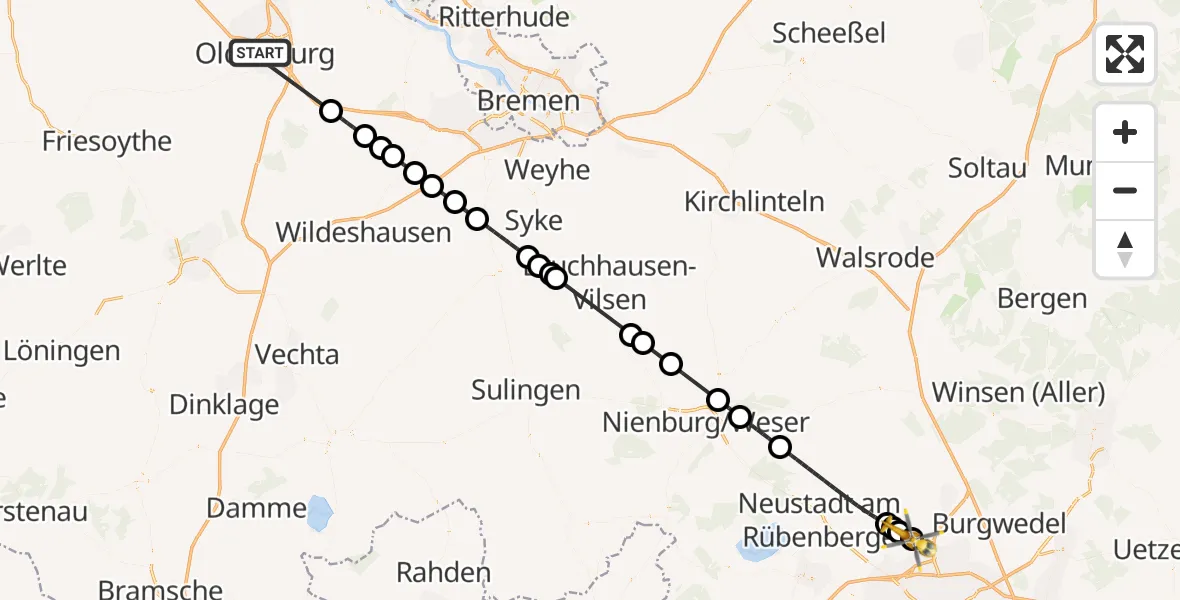 Flugroute Rettungshubschrauber Oldenburg (Oldb) - Flughafen Hannover, 17 Juli 2026, 16:58