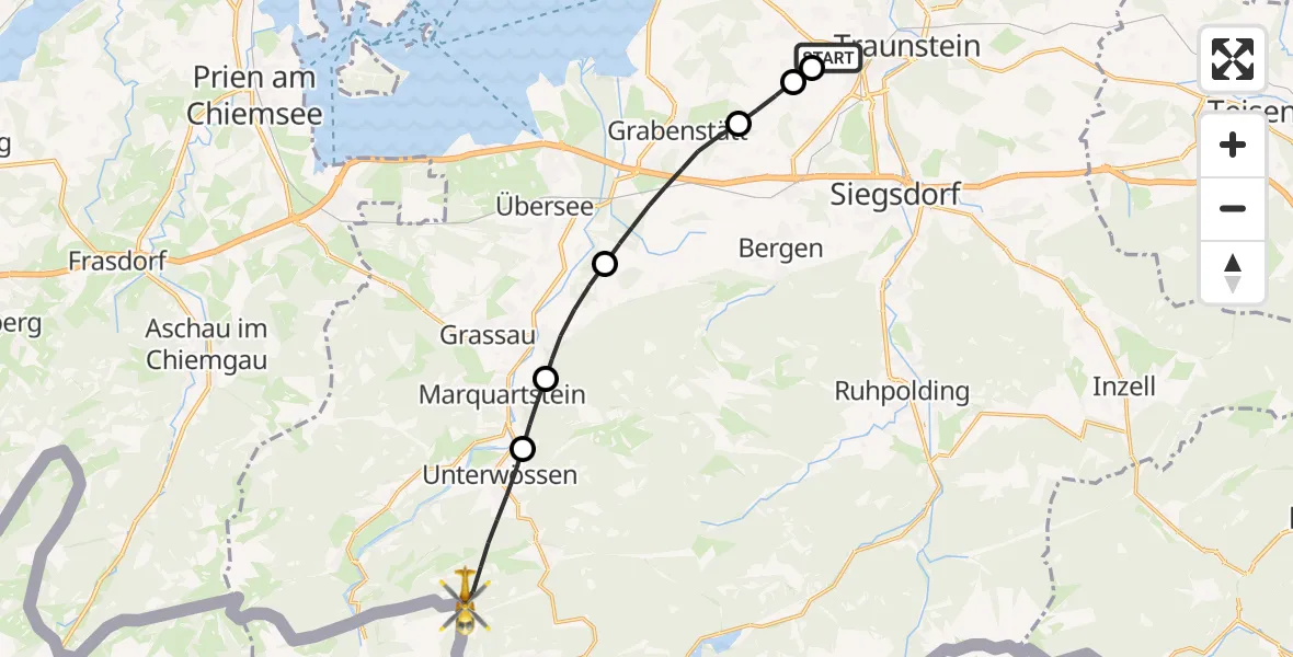 Flugroute Rettungshubschrauber Traunstein - Unterwössen, 17 Juli 2026, 17:04