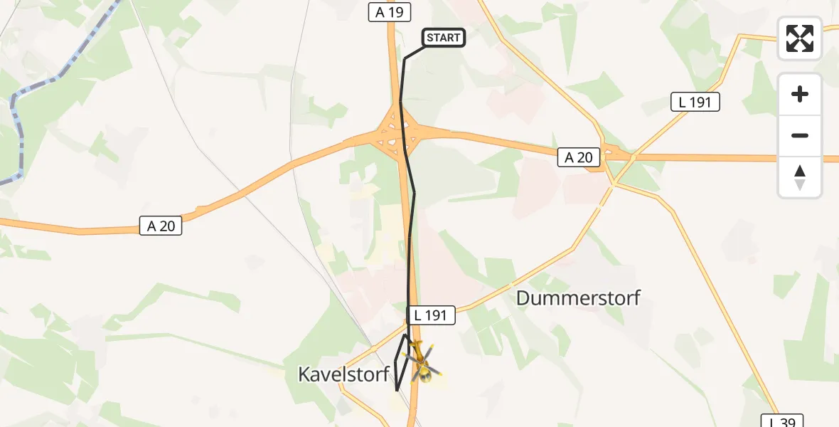 Flugroute Ambulanzhubschrauber Dummerstorf - Dummerstorf, 17 Juli 2026, 17:06
