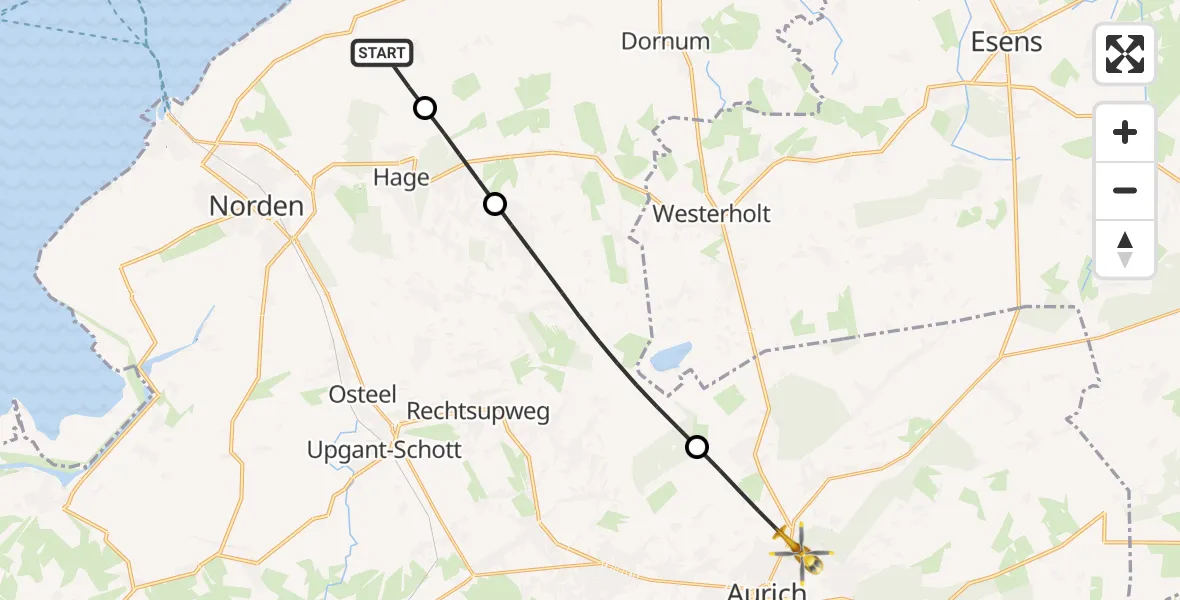 Flugroute Ambulanzhubschrauber Hagermarsch - Aurich, 17 Juli 2026, 17:09