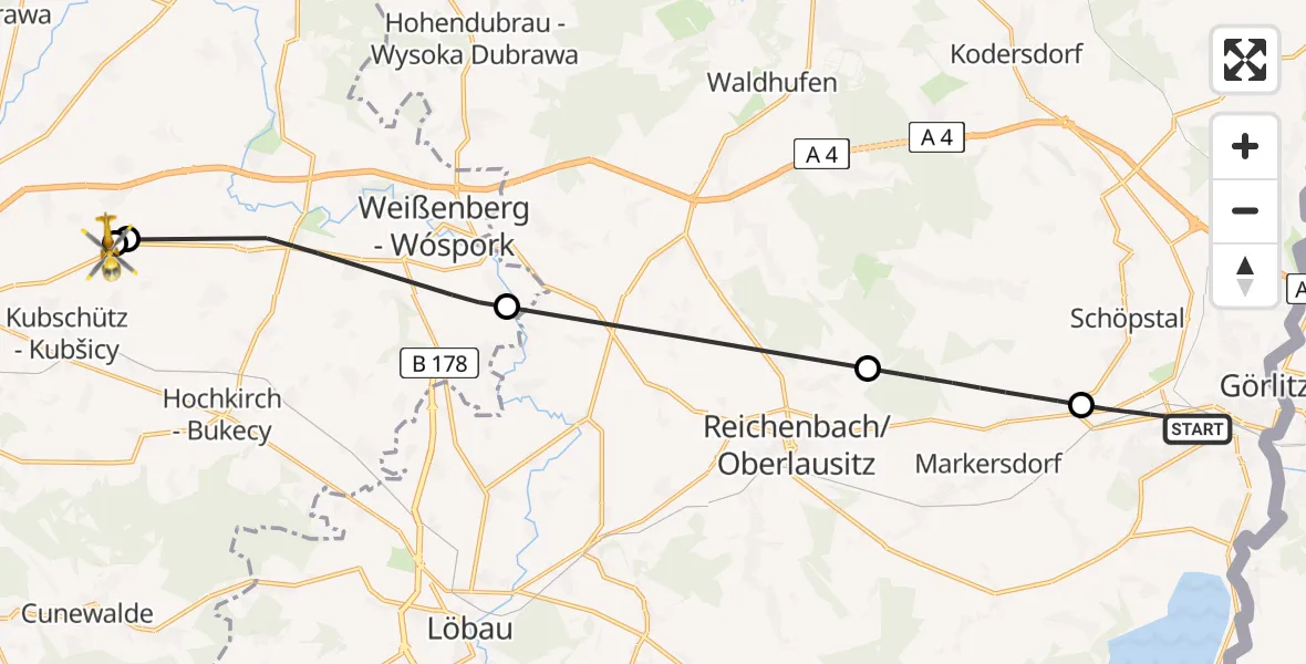 Flugroute Rettungshubschrauber Görlitz - Bautzen Flugplatz, 17 Juli 2026, 17:11