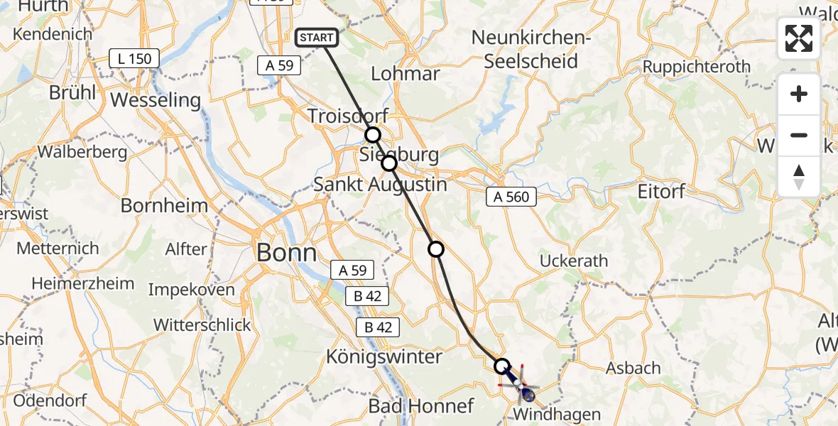 Flugroute Polizeihubschrauber Köln Bonn Flughafen - Bad Honnef, 17 Juli 2026, 17:17