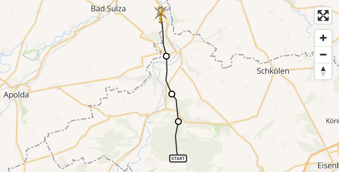 Flugroute Rettungshubschrauber Tautenburg - Dornburg-Camburg, 17 Juli 2026, 17:25