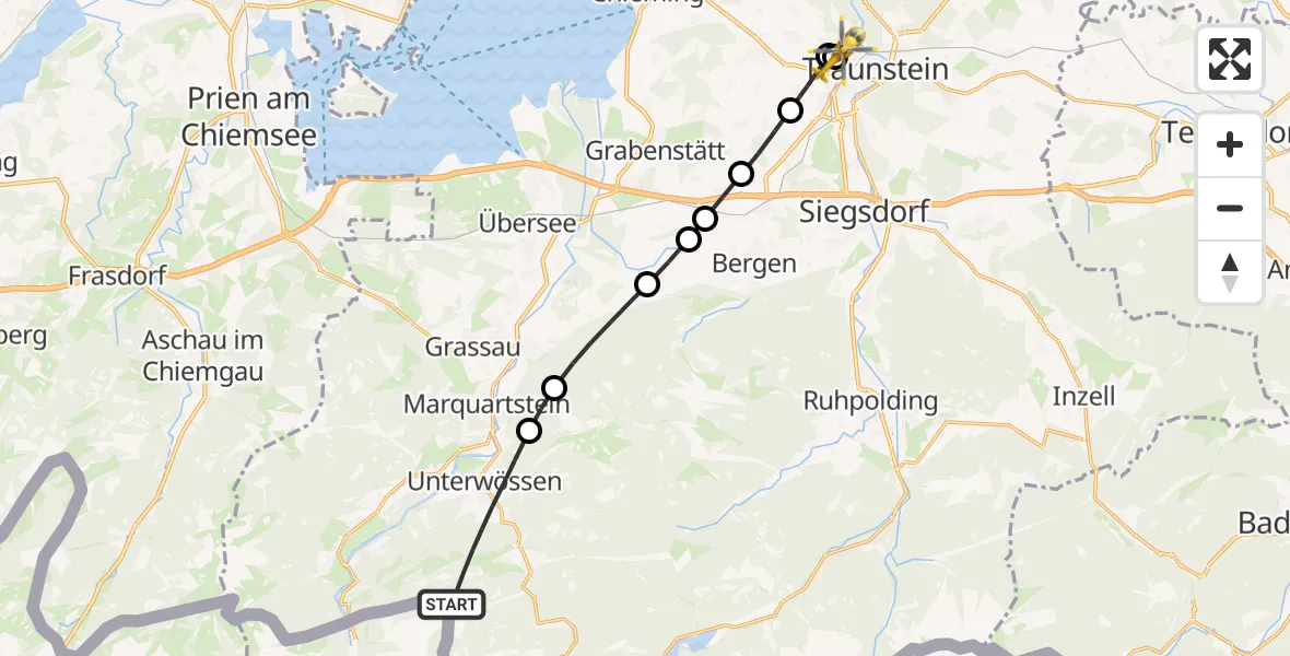 Flugroute Rettungshubschrauber Unterwössen - Traunstein Hospital, 17 Juli 2026, 17:34