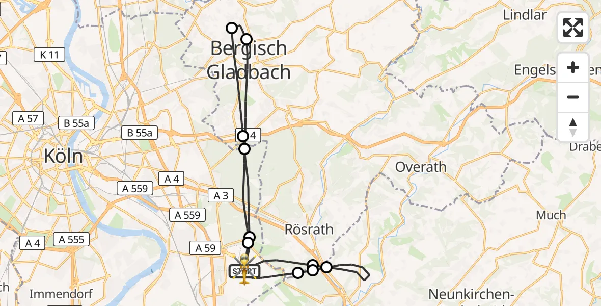 Flugroute Ambulanzhubschrauber Köln Bonn Flughafen - Köln Bonn Flughafen, 17 Juli 2026, 17:35
