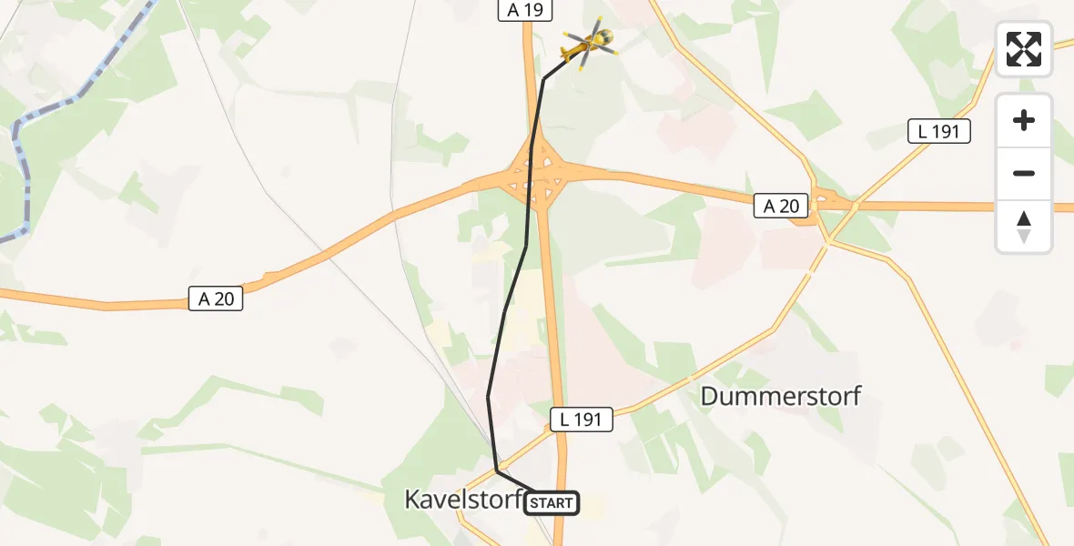 Flugroute Ambulanzhubschrauber Dummerstorf - Dummerstorf, 17 Juli 2026, 17:44