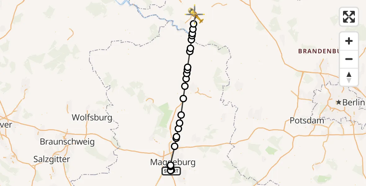 Flugroute Rettungshubschrauber Magdeburg City Flugplatz - Perleberg, 17 Juli 2026, 18:22