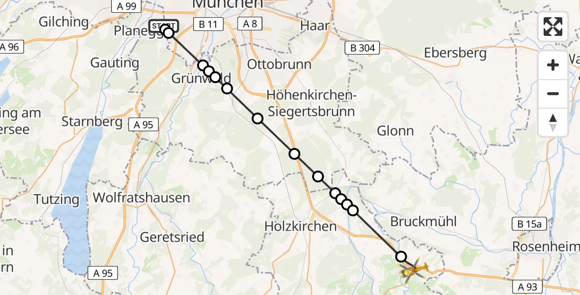 Flugroute Rettungshubschrauber DRF Air Rescue München Hubschrauberlandeplatz - Irschenberg, 17 Juli 2026, 18:30