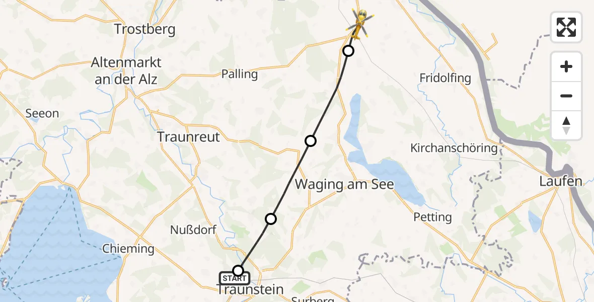 Flugroute Rettungshubschrauber Traunstein Hospital - Tittmoning, 17 Juli 2026, 18:54