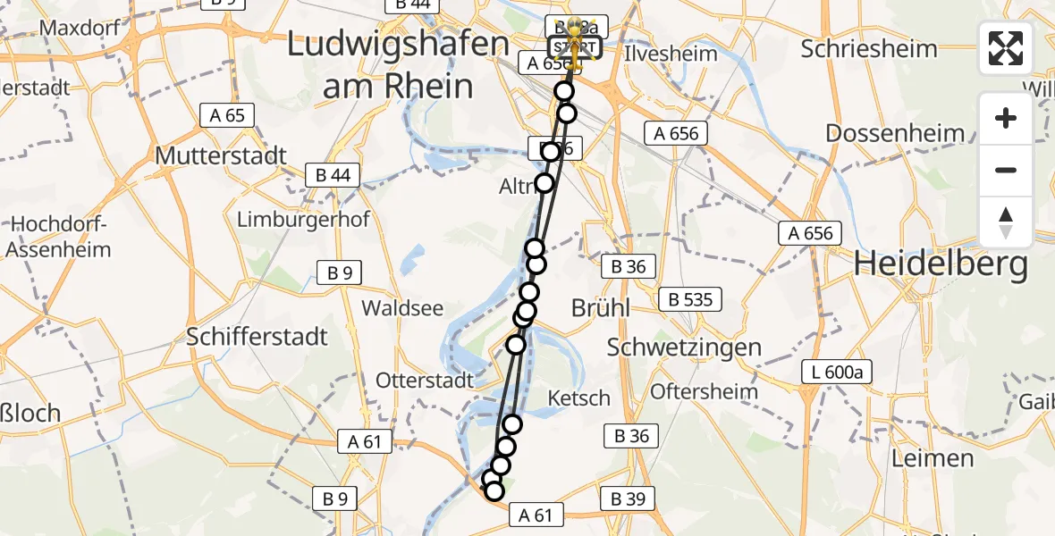 Flugroute Rettungshubschrauber Mannheim-City Flughafen - Mannheim-City Flughafen, 17 Juli 2026, 19:05