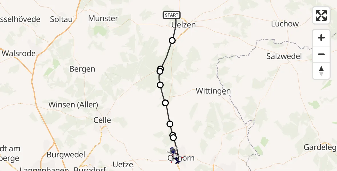 Flugroute Polizeihubschrauber Uelzen - Gifhorn Bundespolizei Hubschrauberlandeplatz, 17 Juli 2026, 19:05