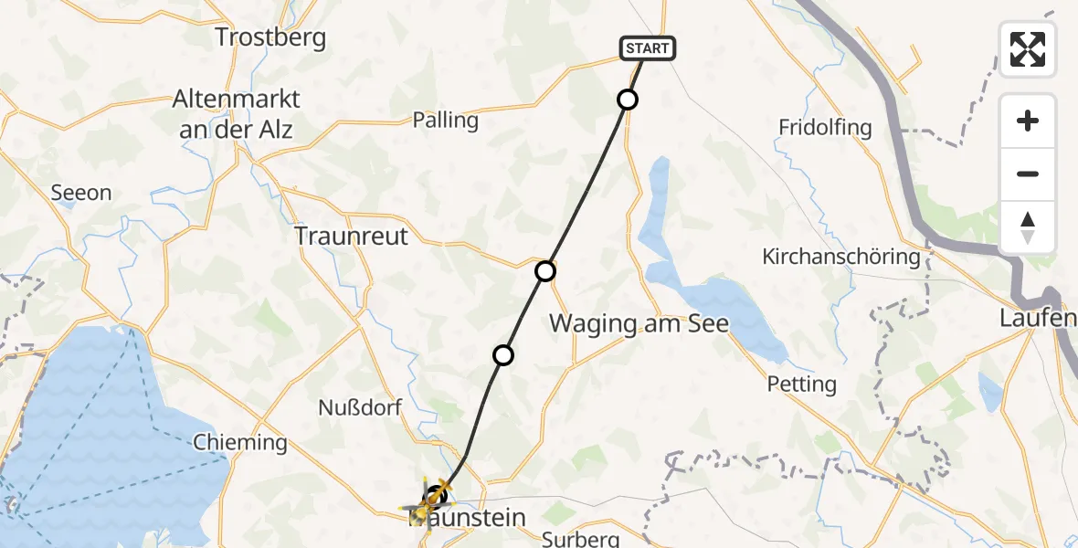 Flugroute Rettungshubschrauber Tittmoning - Traunstein Hospital, 17 Juli 2026, 19:21