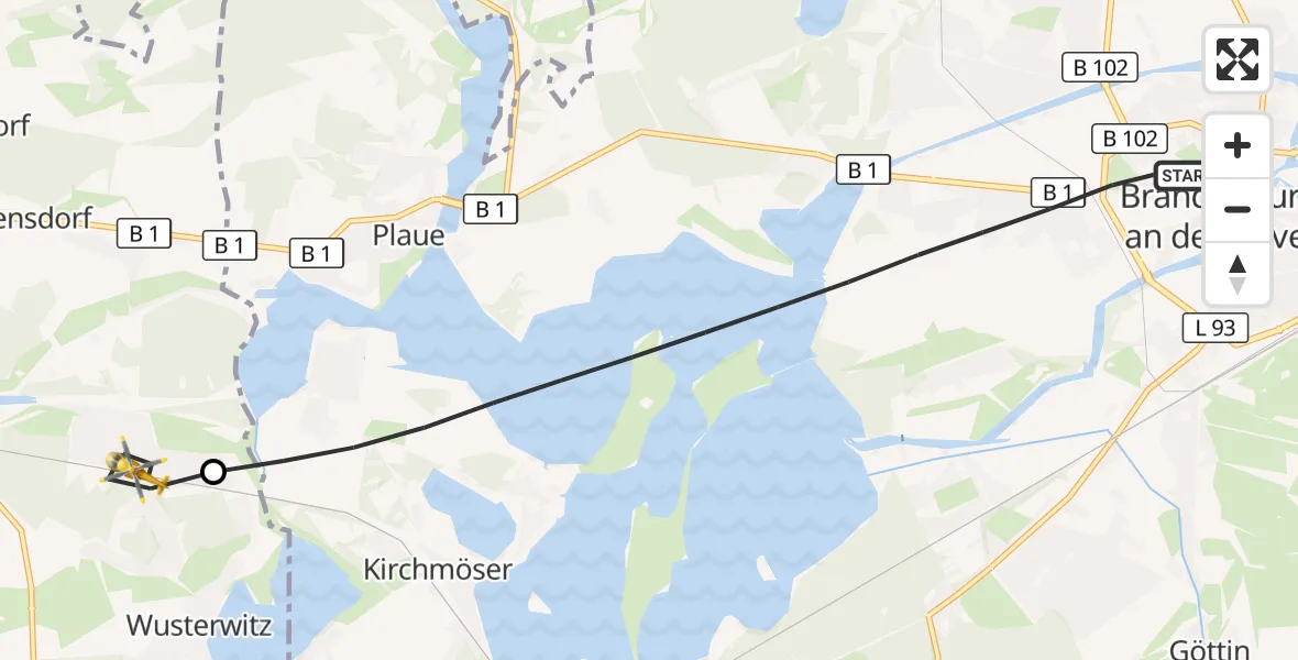 Flugroute Rettungshubschrauber Brandenburg an der Havel - Wusterwitz, 17 Juli 2026, 19:27