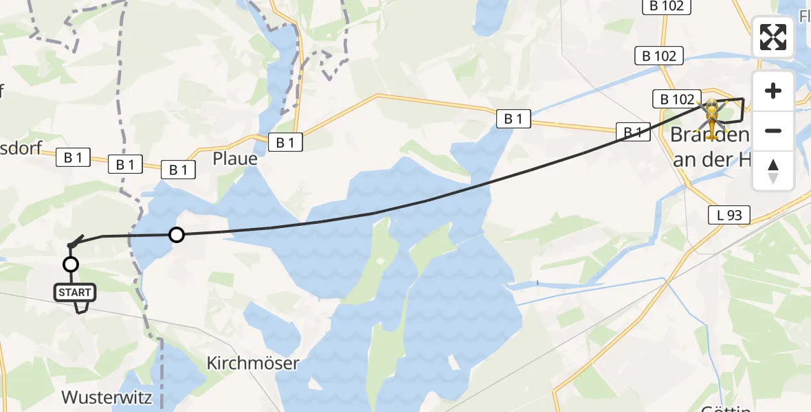 Flugroute Rettungshubschrauber Wusterwitz - Brandenburg an der Havel, 17 Juli 2026, 19:35
