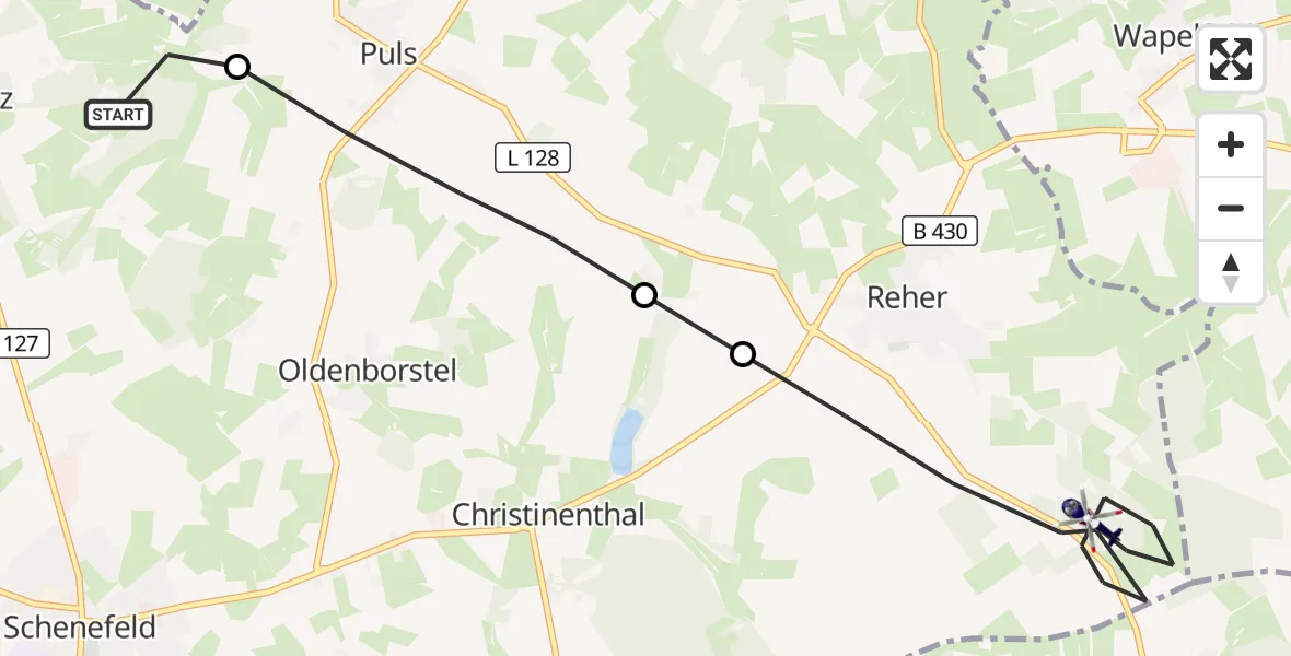 Flugroute Polizeihubschrauber Warringholz - Reher, 17 Juli 2026, 19:54
