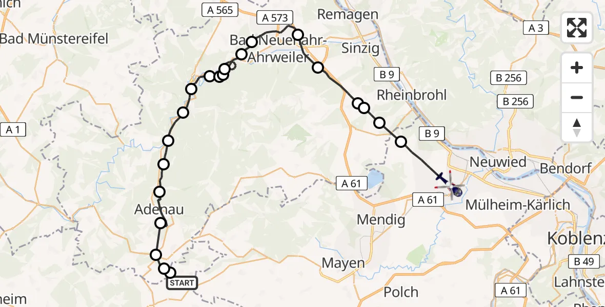 Flugroute Polizeihubschrauber Reimerath - Andernach, 17 Juli 2026, 20:39