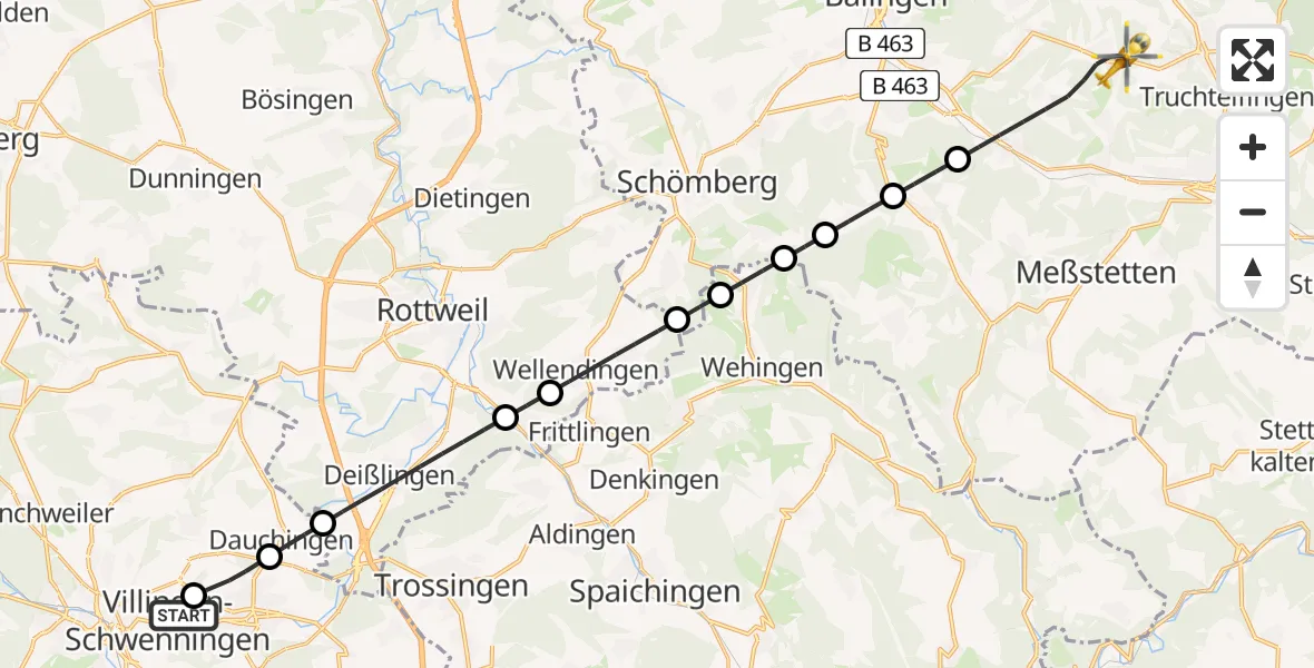 Flugroute Ambulanzhubschrauber DRF Air Rescue Station Villingen-Schwenningen Hubschrauberlandeplatz (Christoph 11) - Albstadt, 17 Juli 2026, 20:52