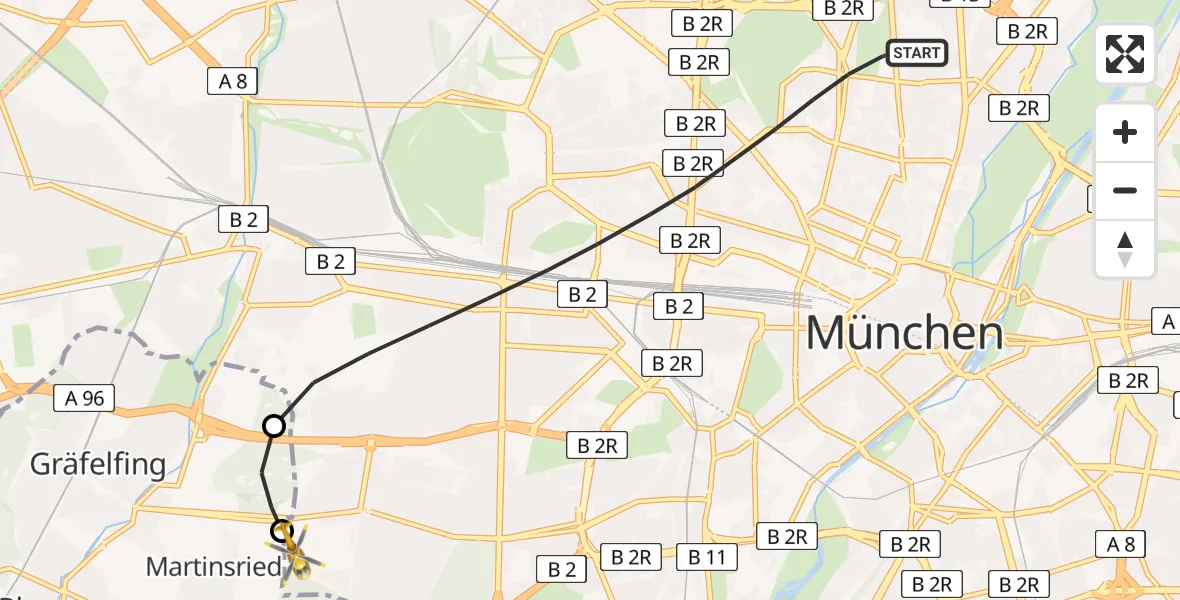 Flugroute Rettungshubschrauber München - DRF Air Rescue München Hubschrauberlandeplatz, 17 Juli 2026, 21:21