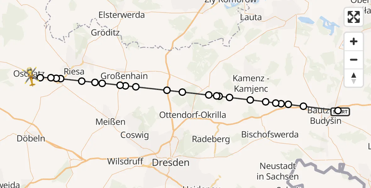 Flugroute Rettungshubschrauber Kubschütz - Collm Klinik Oschatz Hubschrauberlandeplatz, 17 Juli 2026, 21:39
