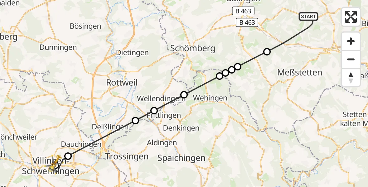 Flugroute Ambulanzhubschrauber Albstadt - DRF Air Rescue Station Villingen-Schwenningen Hubschrauberlandeplatz (Christoph 11), 17 Juli 2026, 21:48