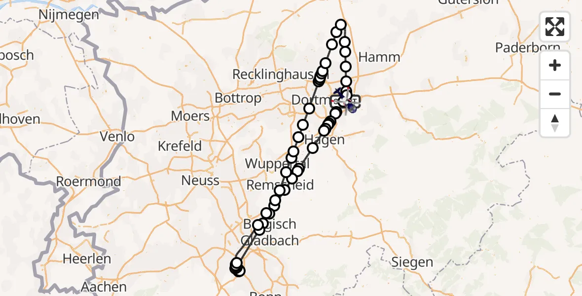 Flugroute Polizeihubschrauber Dortmund Flughafen - Dortmund Flughafen, 17 Juli 2026, 23:32