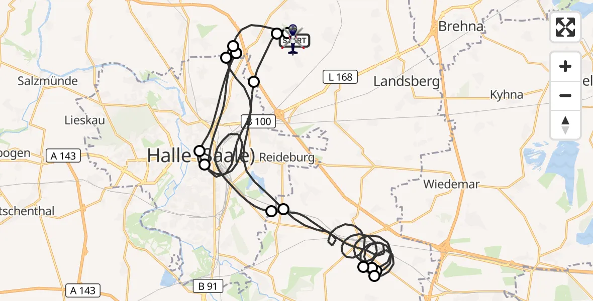 Flugroute Polizeihubschrauber Halle-Oppin Flugplatz - Halle-Oppin Flugplatz, 17 Juli 2026, 23:51