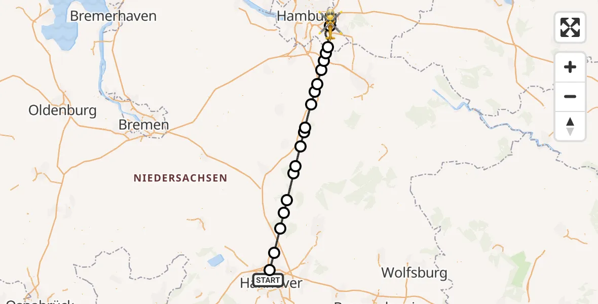 Flugroute Rettungshubschrauber Hannover - Christoph Hansa ADAC Hubschrauberlandeplatz, 18 Juli 2026, 01:01