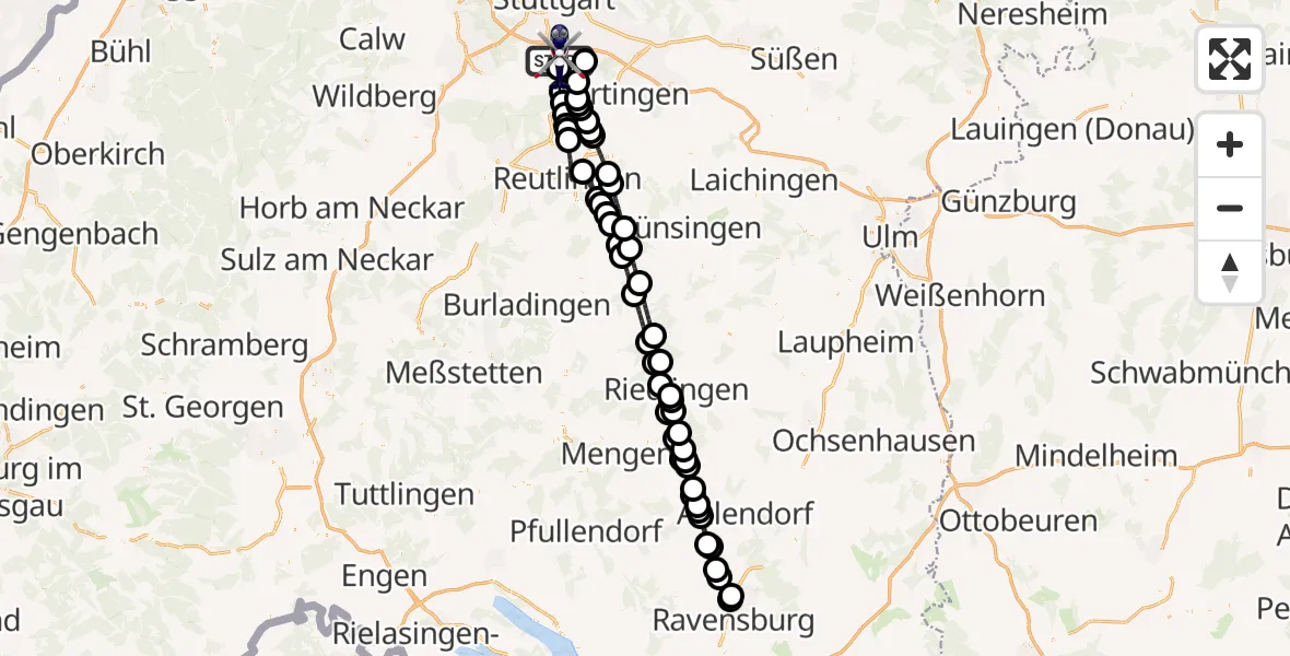 Flugroute Polizeihubschrauber Flughafen Stuttgart - Flughafen Stuttgart, 18 Juli 2026, 01:06