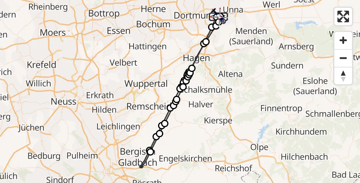 Flugroute Polizeihubschrauber Dortmund Flughafen - Dortmund Flughafen, 18 Juli 2026, 02:38