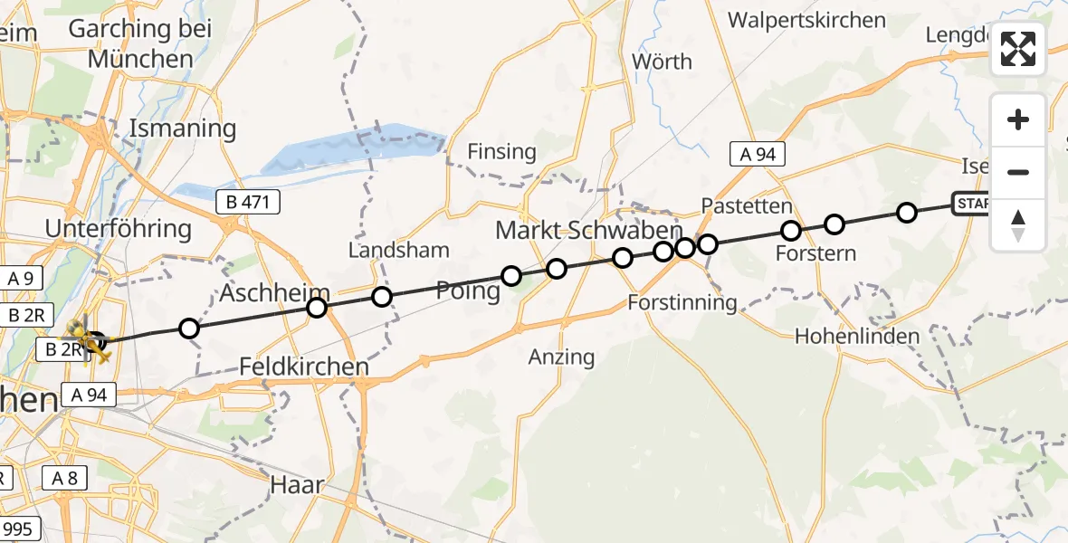 Flugroute Rettungshubschrauber Isen - München Bogenhausen Hospital, 18 Juli 2026, 04:03