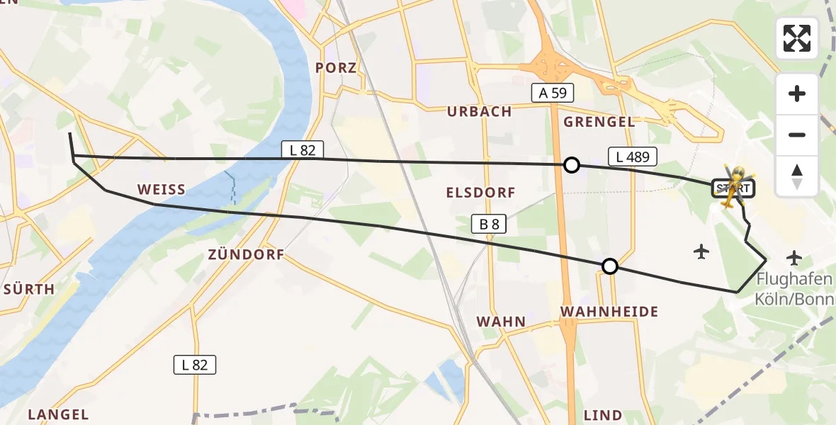 Flugroute Rettungshubschrauber Köln Bonn Flughafen - Köln Bonn Flughafen, 18 Juli 2026, 05:36