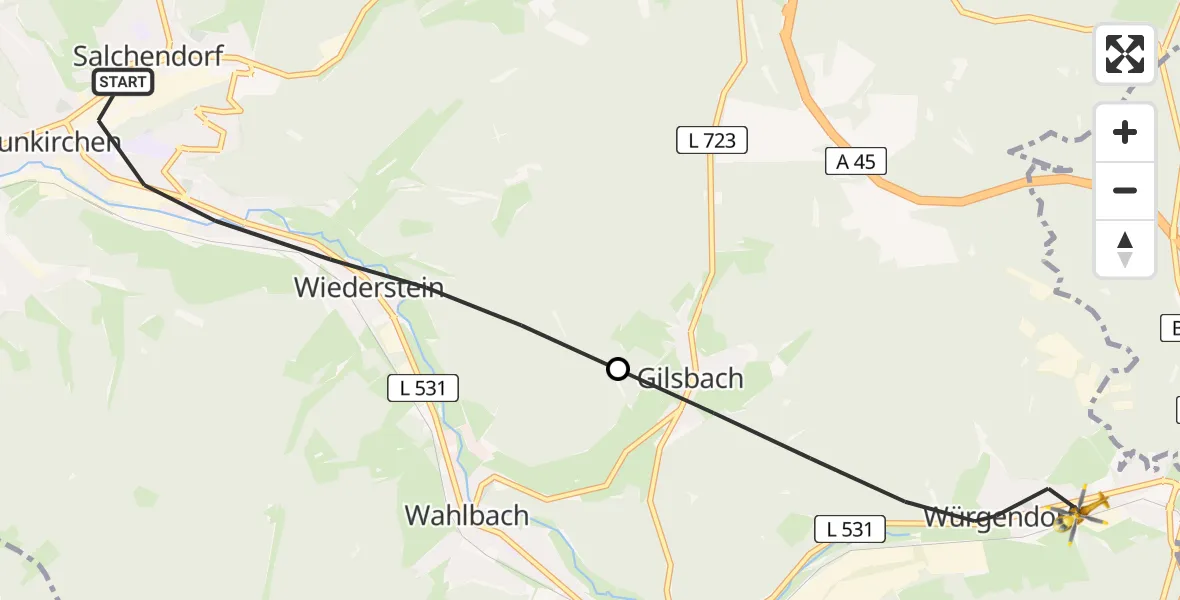 Flugroute Rettungshubschrauber Neunkirchen - Burbach, 18 Juli 2026, 05:55
